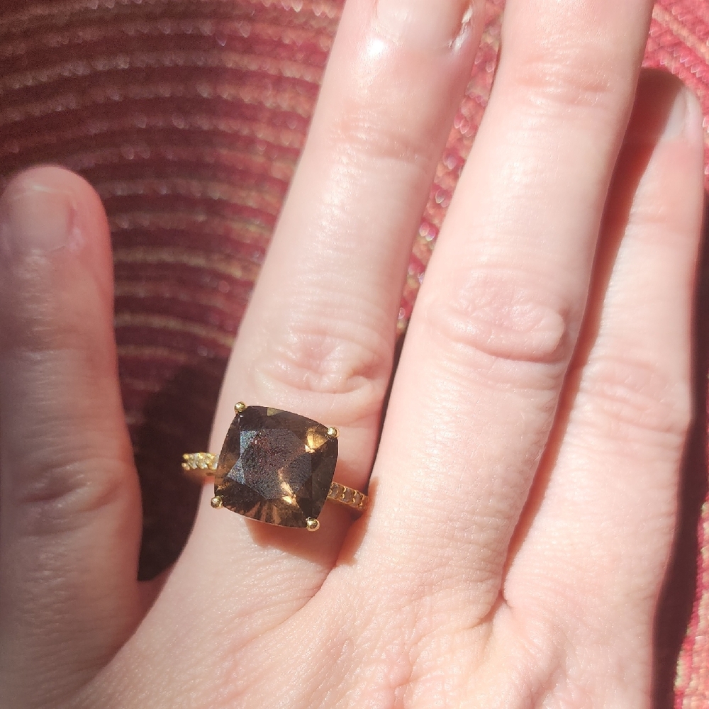 EUC Elegant Retired Satya Jewelry Smoky Topaz Gold Plated Ring Size 7